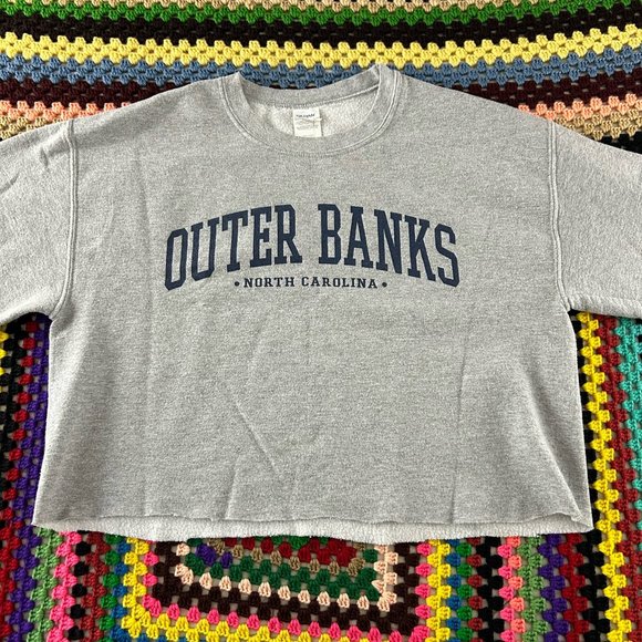Y2K Outer Banks North Carolina NC Crewneck Sweatshirt Cropped Raw Edge B… - Picture 6 of 11
